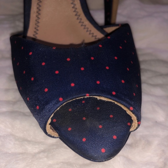 Zara Blue Polka dot Peep Toe Platform High Heels - Picture 7 of 13